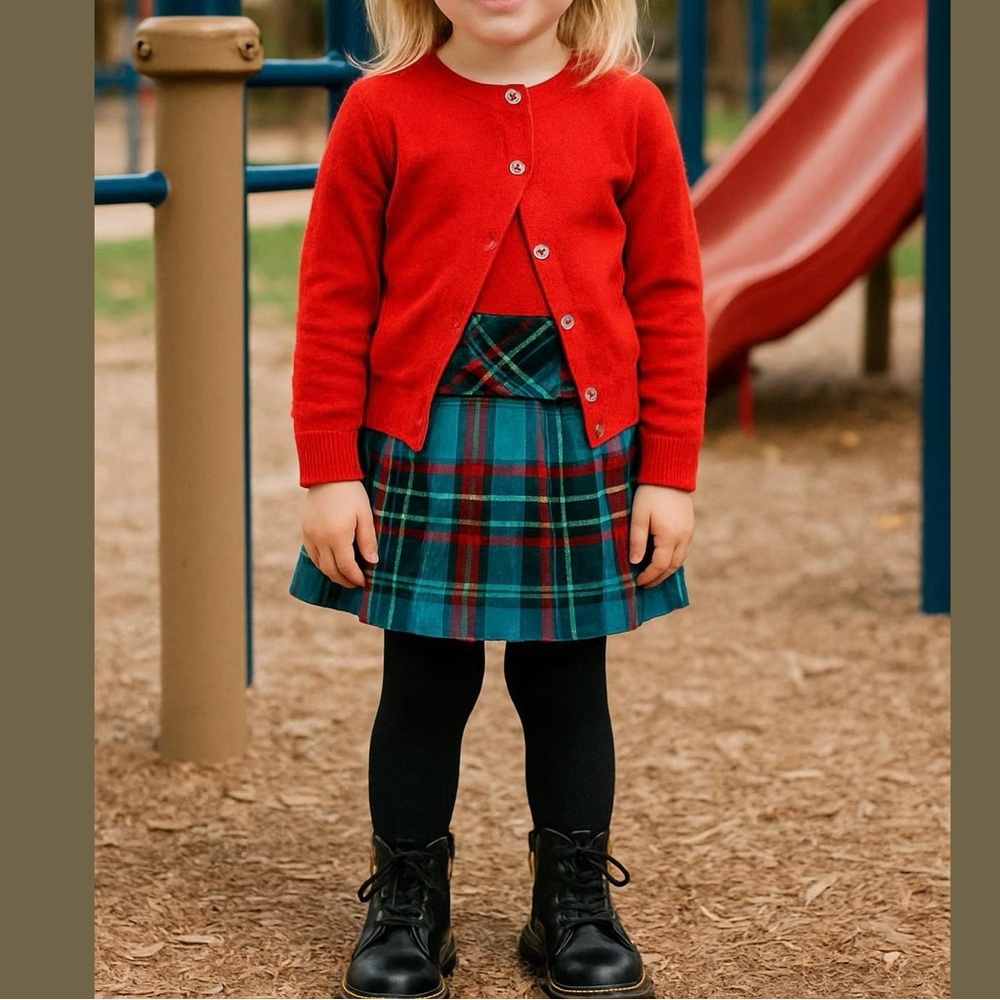 Zara Orange Red Cardigan Childrens Place Plaid Kilt Skirt 3T 4T